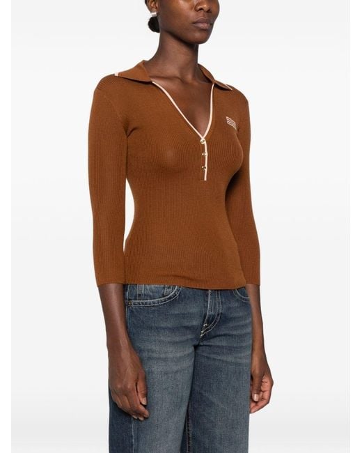 Elisabetta Franchi Brown Wool Knitted Polo Shirt