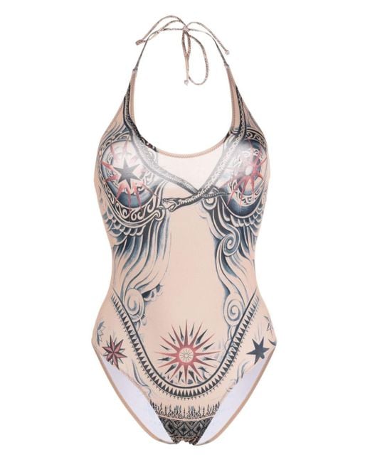 Jean Paul Gaultier Pink Tattoo Print Swimsuit