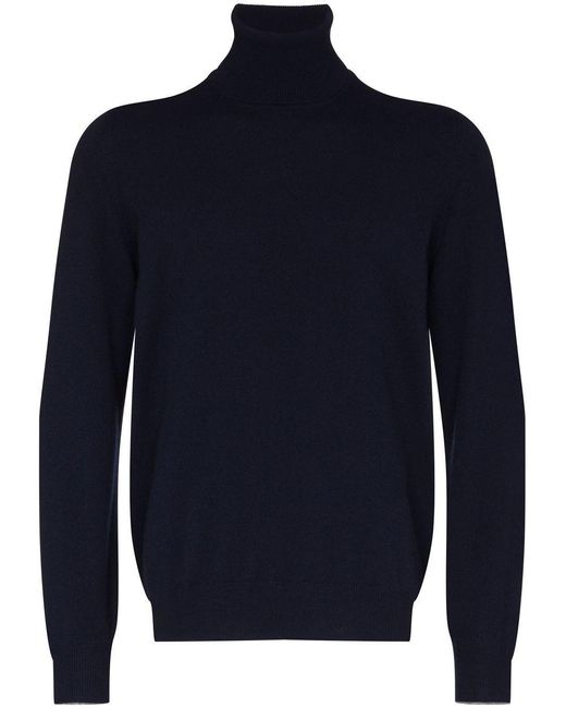 Brunello Cucinelli Blue Cashmere Turtle-Neck Sweater for men