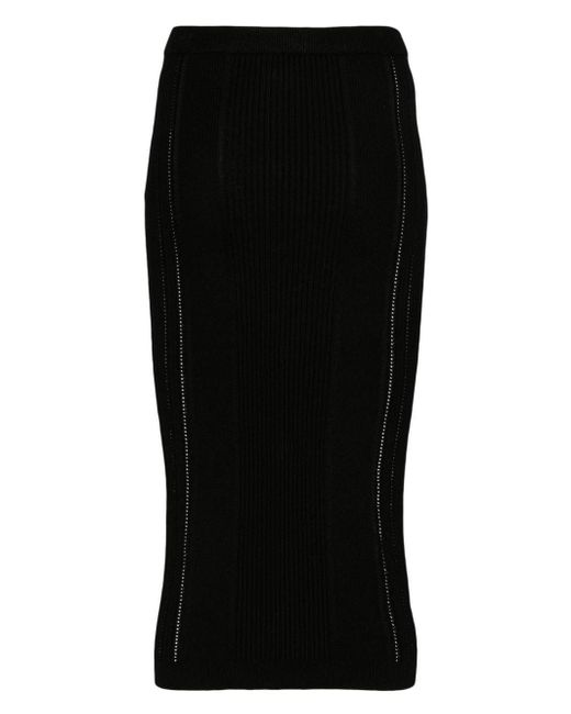 Balmain Black Buttoned Knitted Midi Pencil Skirt