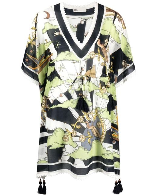 Tory Burch Green Cotton And Silk Blend Printed Tunic
