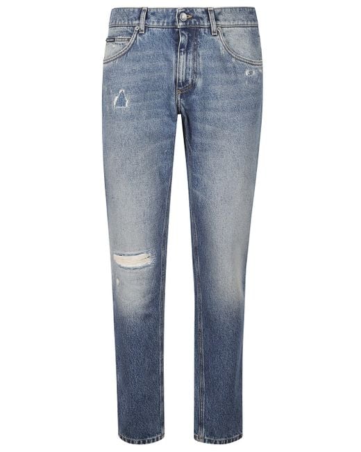Dolce & Gabbana Blue Jeans With A Worn Effect for men