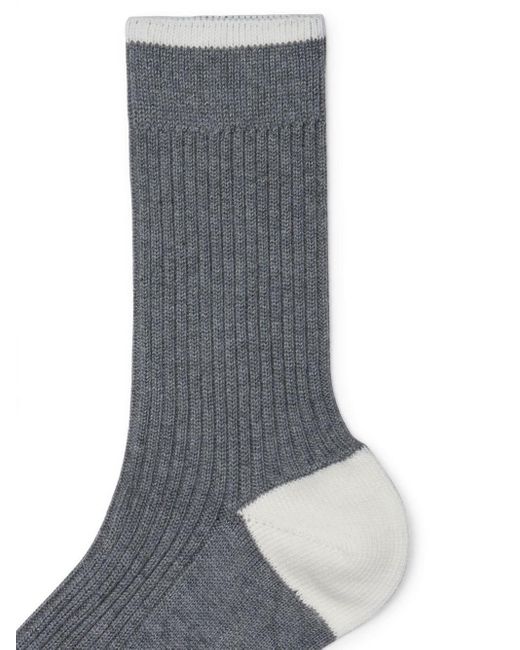 Brunello Cucinelli Gray Ribbed-knit Cotton Socks for men