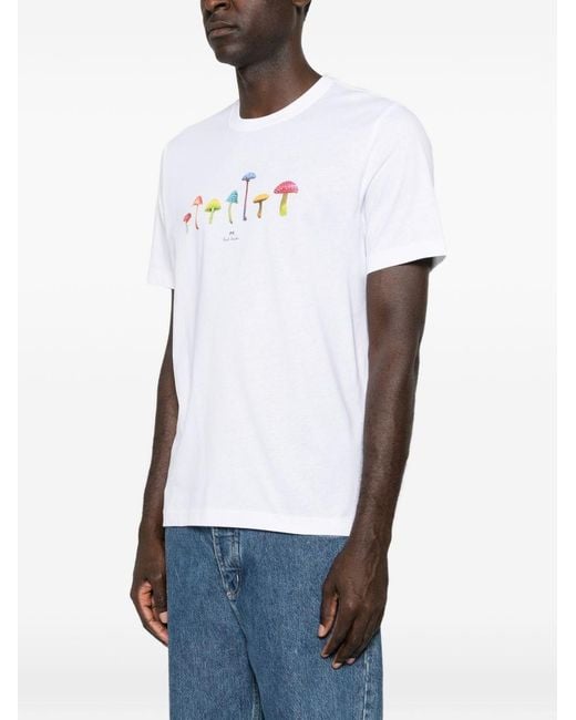 Paul Smith White Mushrooms Cotton T-Shirt for men