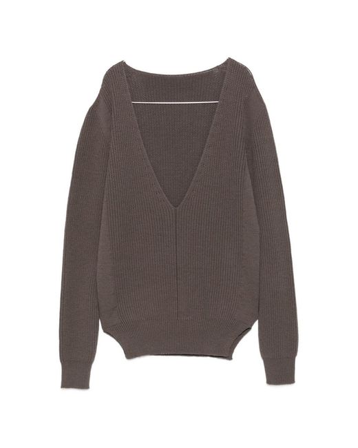 Rick Owens Brown Wool V-Necked Sweater