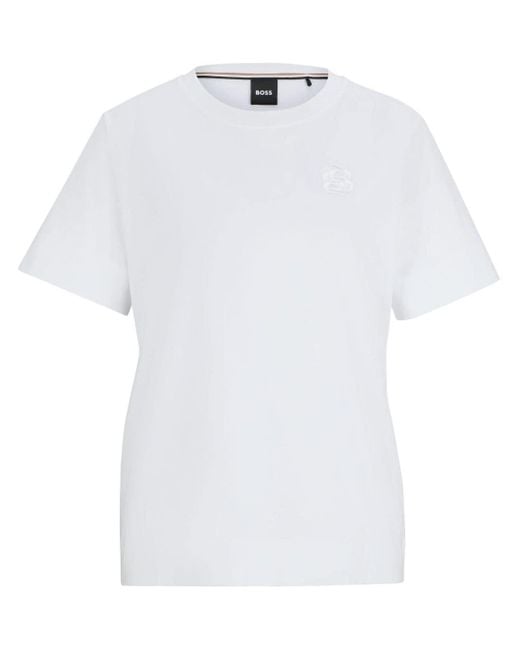 Boss White Logo-embroidered T-shirt