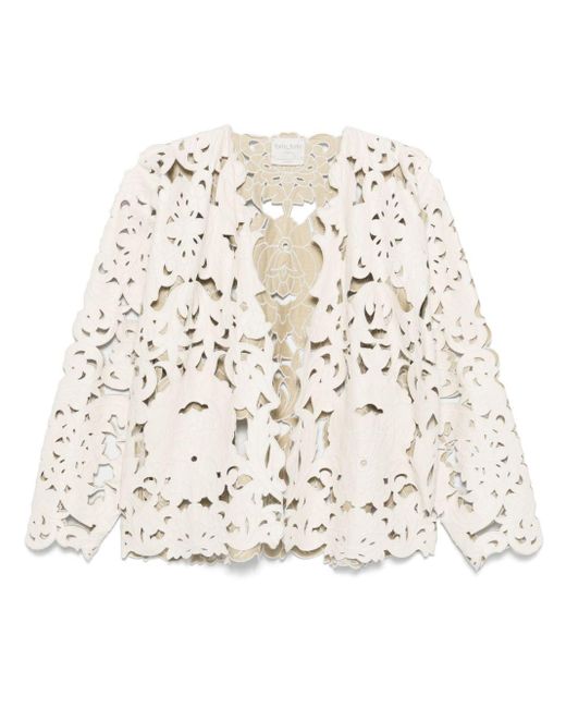 Forte Forte Natural Leather Bomber Jacket With “Poetic Orchid” Embroidery Work