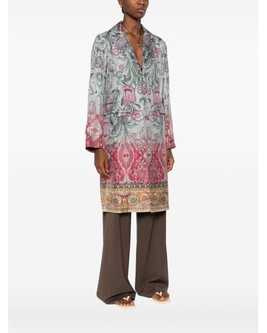 Pierre Louis Mascia Multicolor Silk Printed Single-Breasted Coat
