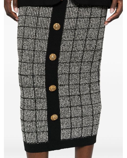 Balmain Gray Tweed Long Skirt