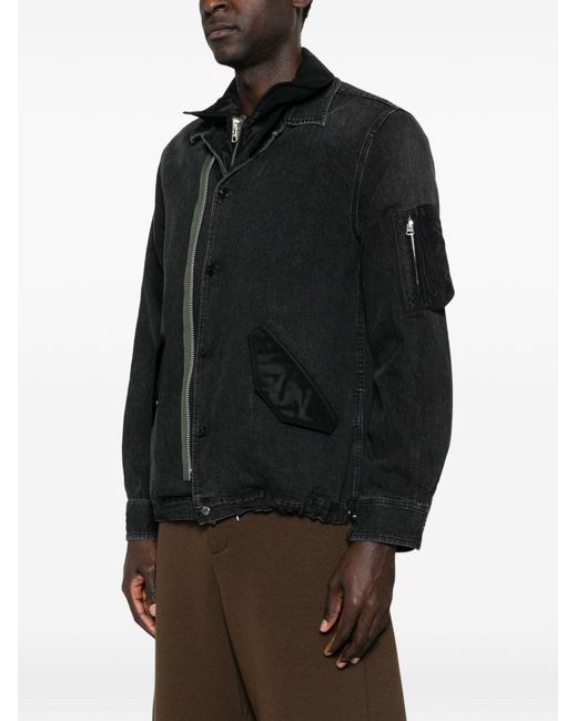 Sacai Black Denim And Nylon Jacket for men
