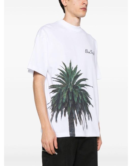 Palm tree-print cotton T-shirt di BLUE SKY INN in White da Uomo