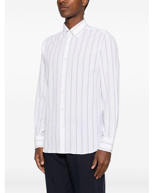 Brioni White Striped Cotton Shirt for men