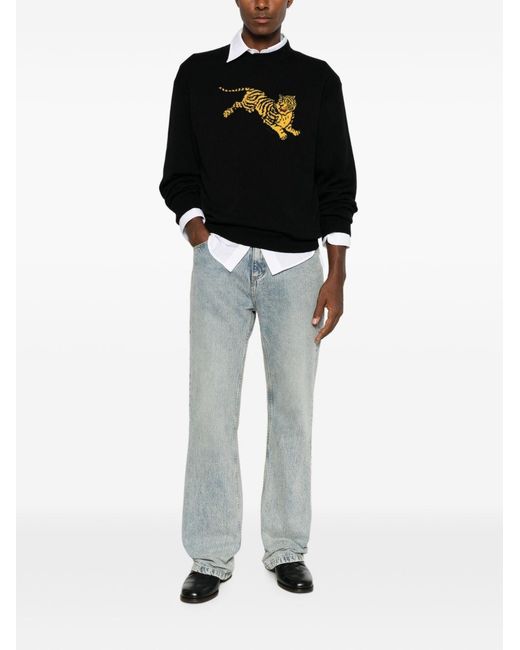 KENZO Black Jumping Tiger Crewneck Sweater for men