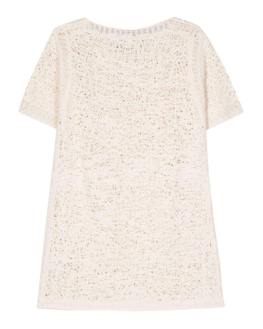 Semicouture Natural Short-sleeve Knitted Dress