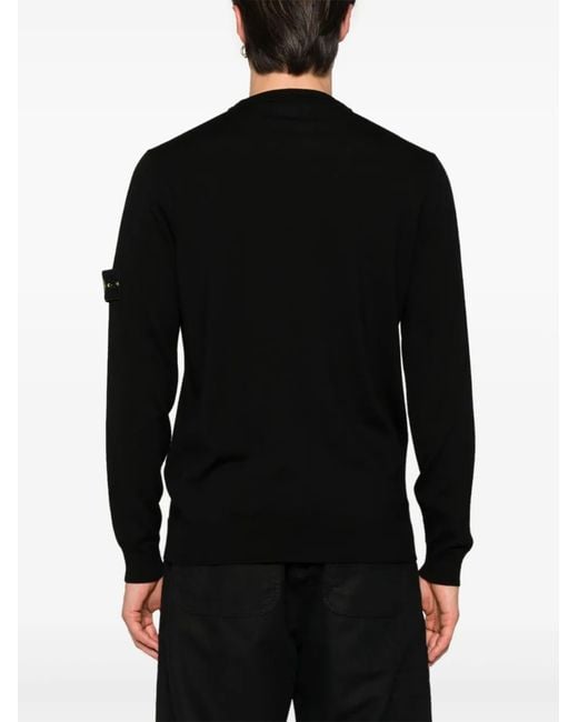 Stone Island Black Wool Crewneck Sweater for men