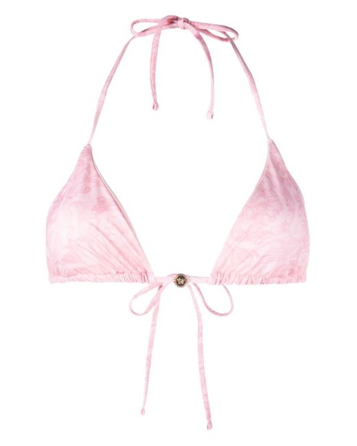 Versace Pink Barocco Print Triangle Bikini Top