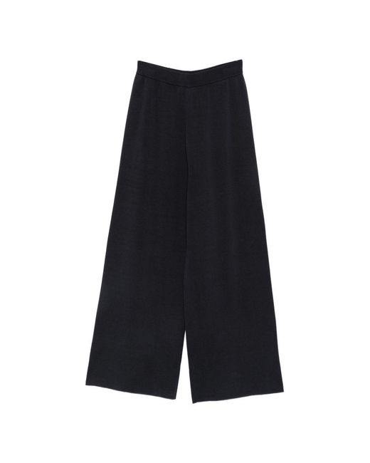Alysi Blue Knitted Wide-Leg Trousers