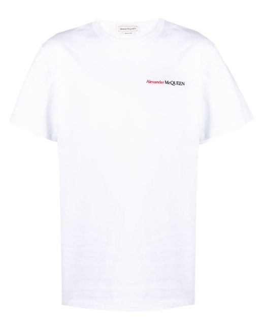 Alexander McQueen White Logo Embroidery T-Shirt for men