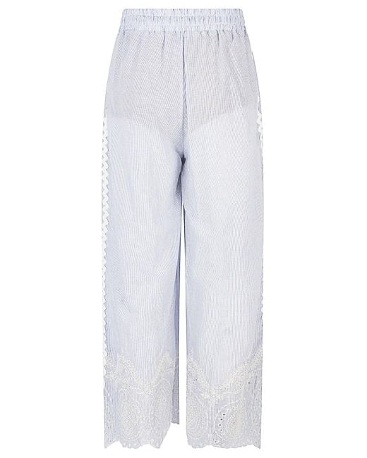 FRONT STREET 8 White Embroidered Cotton Trousers