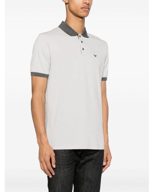 Emporio Armani White Logo-embroidered Cotton Polo Shirt for men