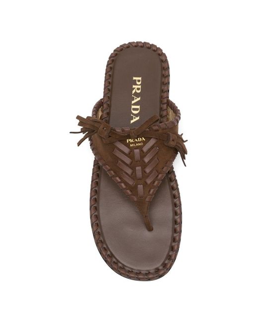Prada Brown Suede Leather Thong Sandals