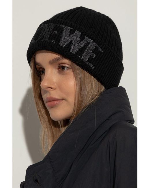 Loewe Black Logo Wool Beanie