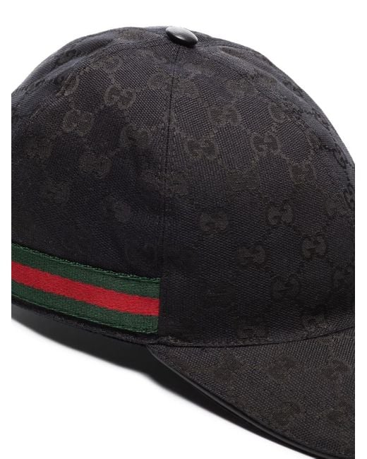 Gucci Black Monogram-Pattern Striped-Trim Woven Cap for men