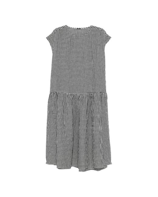 Apuntob Gray Checked Cotton Midi Dress