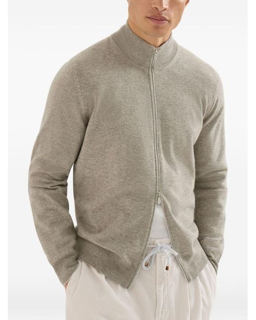 Brunello Cucinelli Gray Cashmere Zipped Cardigan for men
