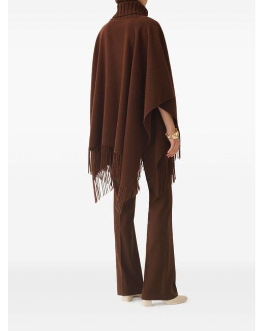 Fabiana Filippi Brown Turtleneck Fringe Poncho
