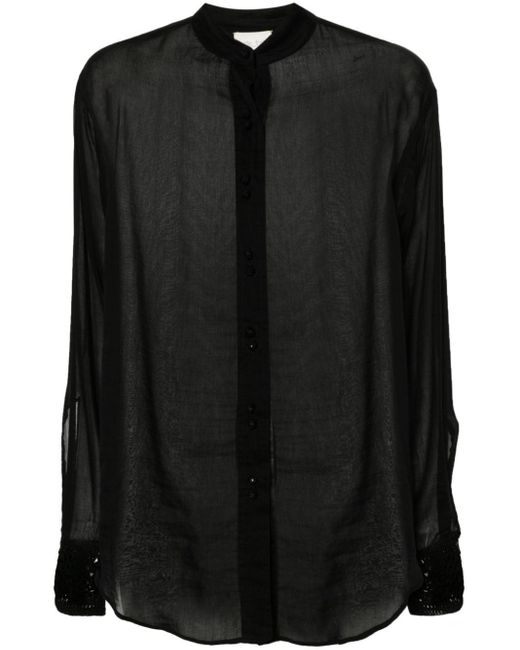 Forte Forte Black Cotton Silk Voile Oversized Shirt Crochet Details