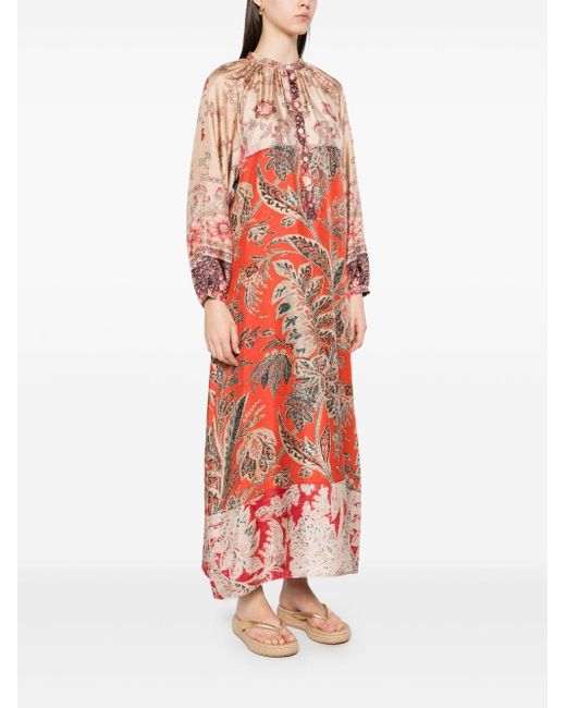 Pierre Louis Mascia Red Printed Silk Maxi Dress