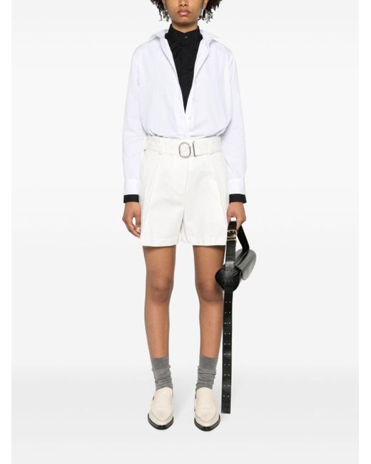 Jil Sander White Pleat-detail Belted Cotton Shorts