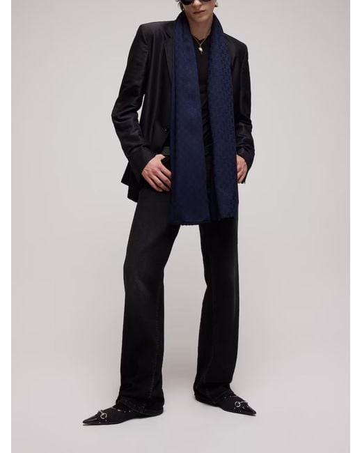 Gucci Blue Jacquard-Pattern Scarf for men