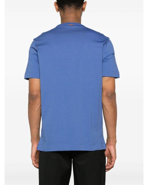 Zegna Blue Logo-embroidered Cotton T-shirt for men