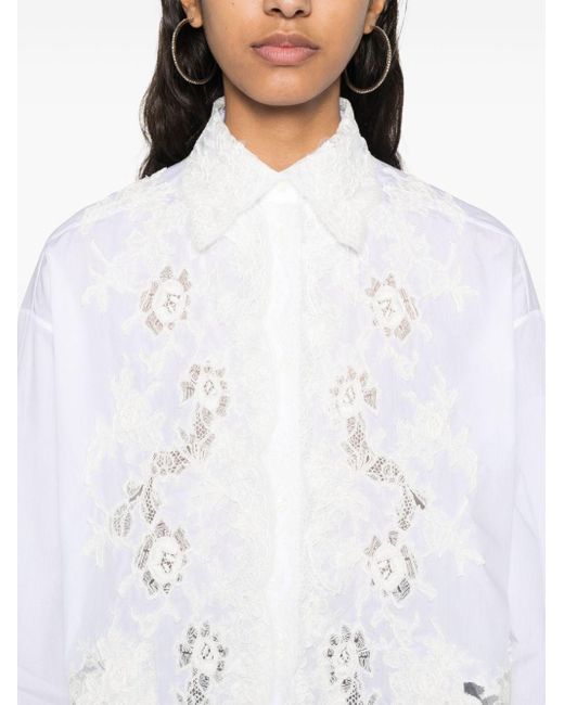 Ermanno Scervino White Lace Detail Cotton Shirt