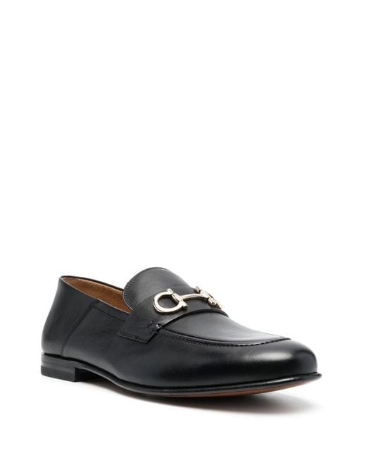 Ferragamo Black Gancini-buckle Leather Loafers for men
