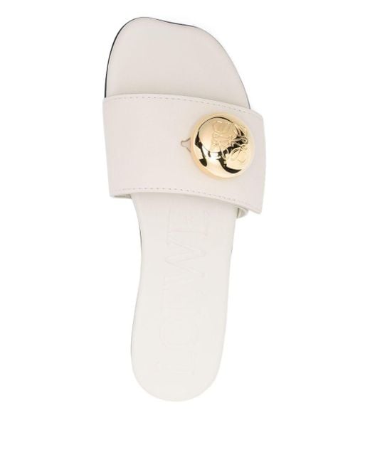 Loewe White Pebble Leather Slides
