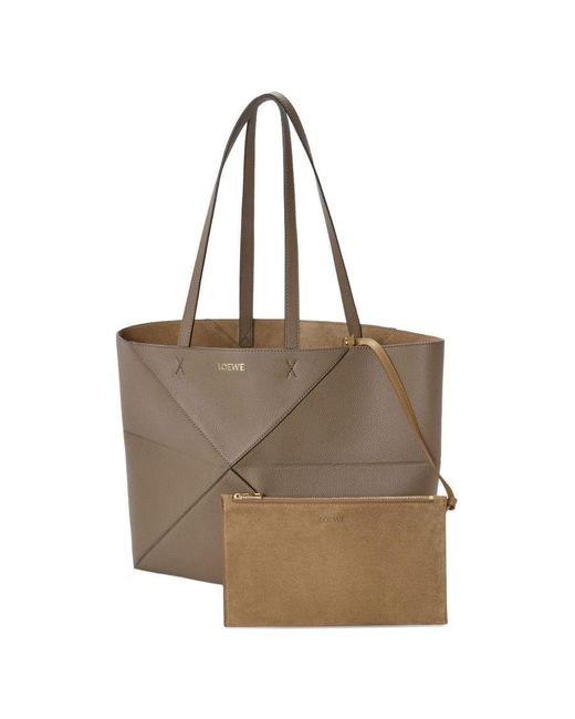 Loewe Brown Puzzle Fold Medium Leather Tote