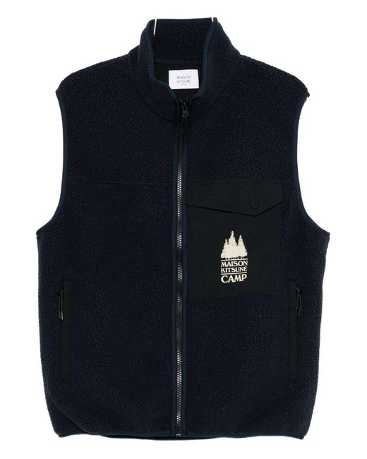 Maison Kitsuné Blue Fleece Zipped Vest for men