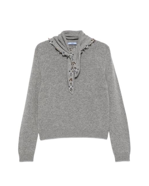 Prada Gray Cashmere Crewneck Sweater