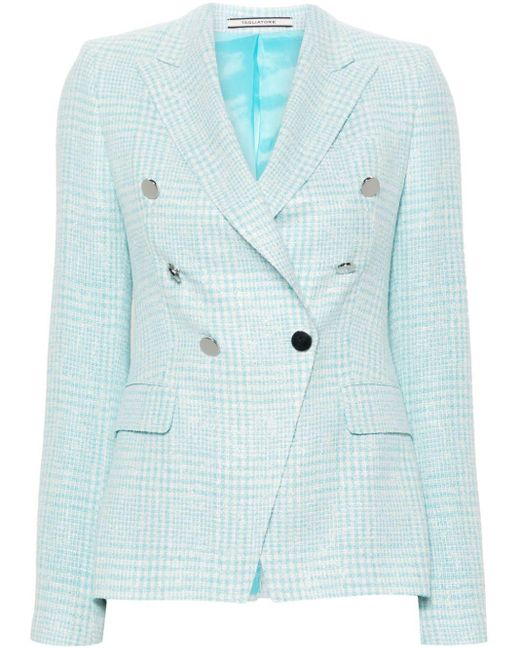 Tagliatore Blue Cotton Blend Double-Breasted Jacket