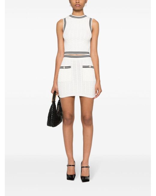 Alessandra Rich White Cable Knitted Mini Skirt
