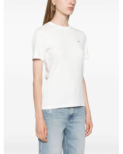 Tommy Hilfiger White Slim Fit T-Shirt With Embroidered Flag