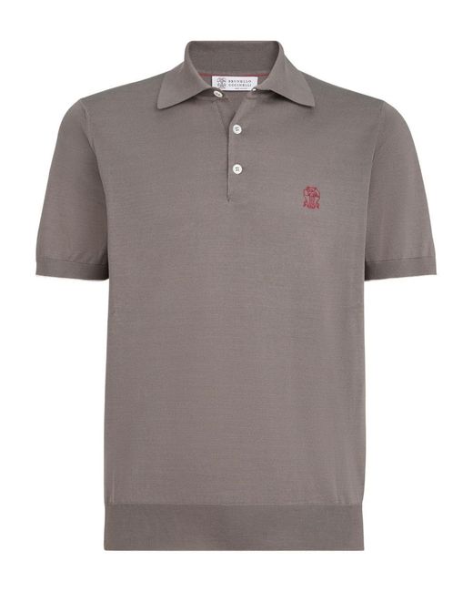 Brunello Cucinelli Gray Logo Cotton Polo Shirt for men