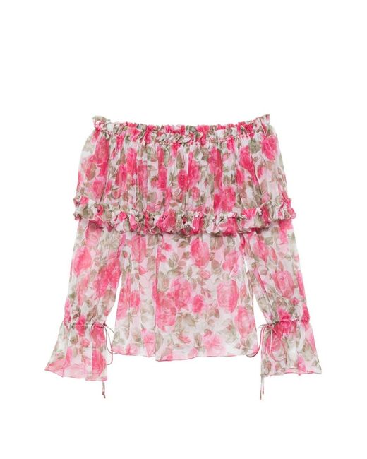 Chloé Red Floral Off Shoulder Top