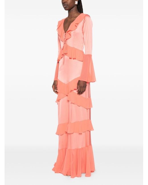 LES FILLES D'EVA Pink Long Dress With Ruffles