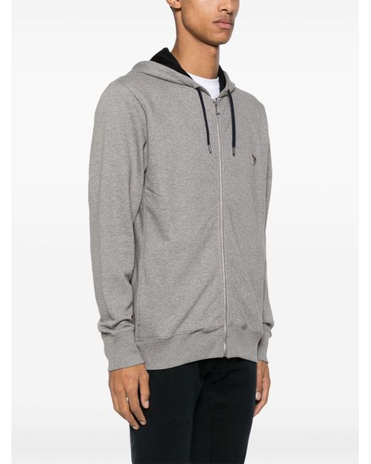 PS by Paul Smith Gray Zebra Logo Cotton Zip-up Hoodie for men