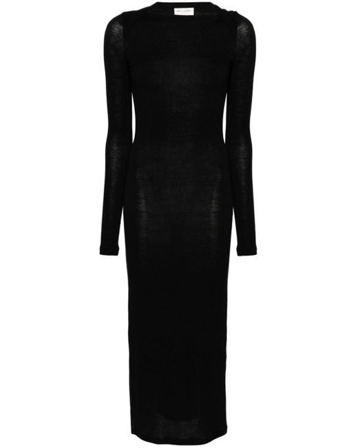 Saint Laurent Black Wool Blend Long Pencil Dress