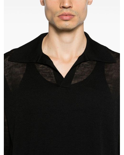 Auralee Black Mélange Wool-blend Polo Shirt for men